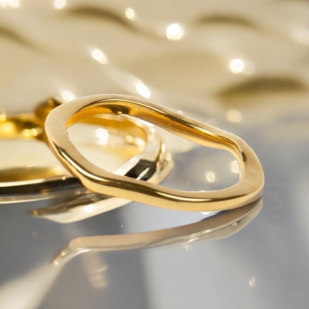 NEW 18K yellow gold pl waves asymmetrical thin band stacking ring jewelry B29A - Picture 4 of 4